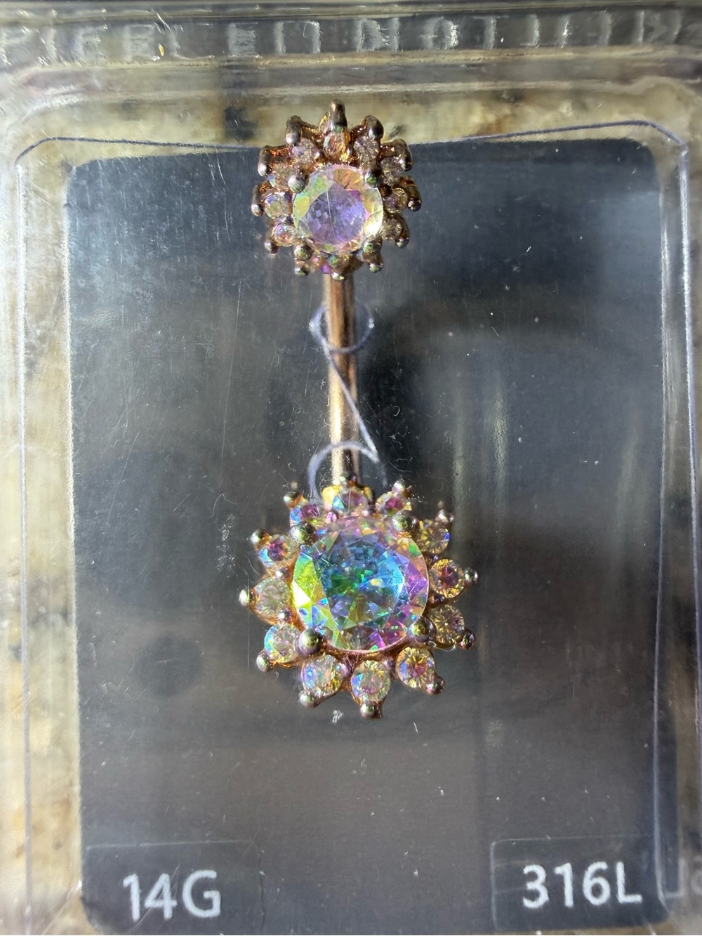 Aurora Crystal Sunburst Navel bellybutton Ring - Rose Gold